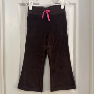 Mini Boden Baby Girl Brown Velour Flare Pants with Pink Drawstring Elastic Waist